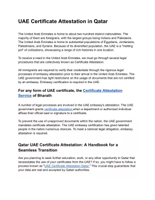 UAE Certificate Attestation in Qatar Bharath