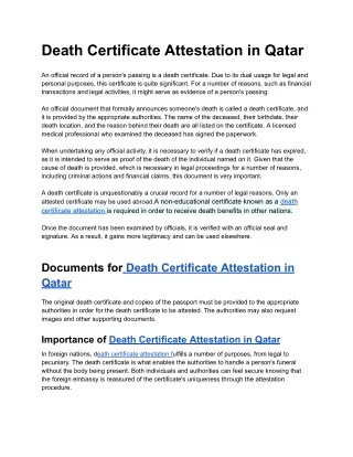 Death Certificate Attestation in Qatar Bharath