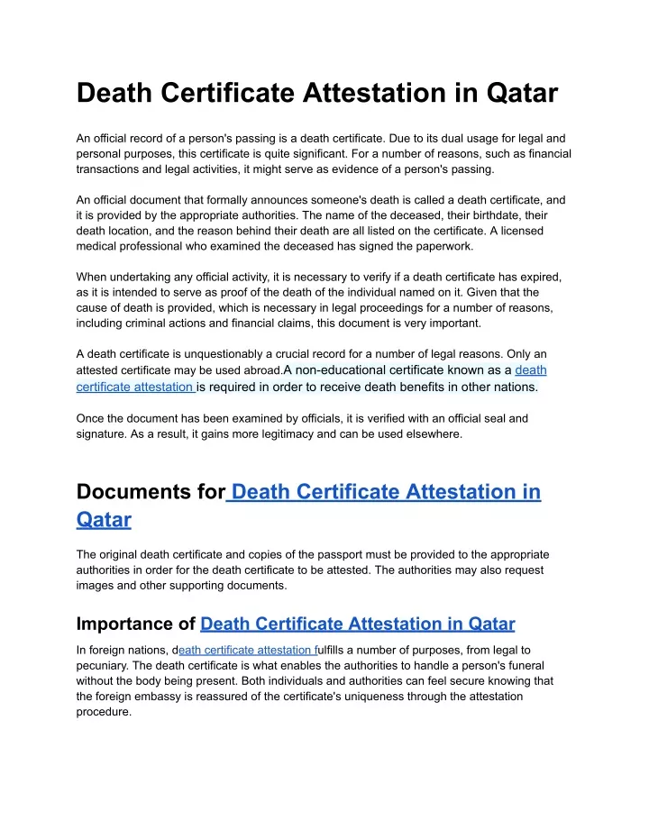 death certificate attestation in qatar