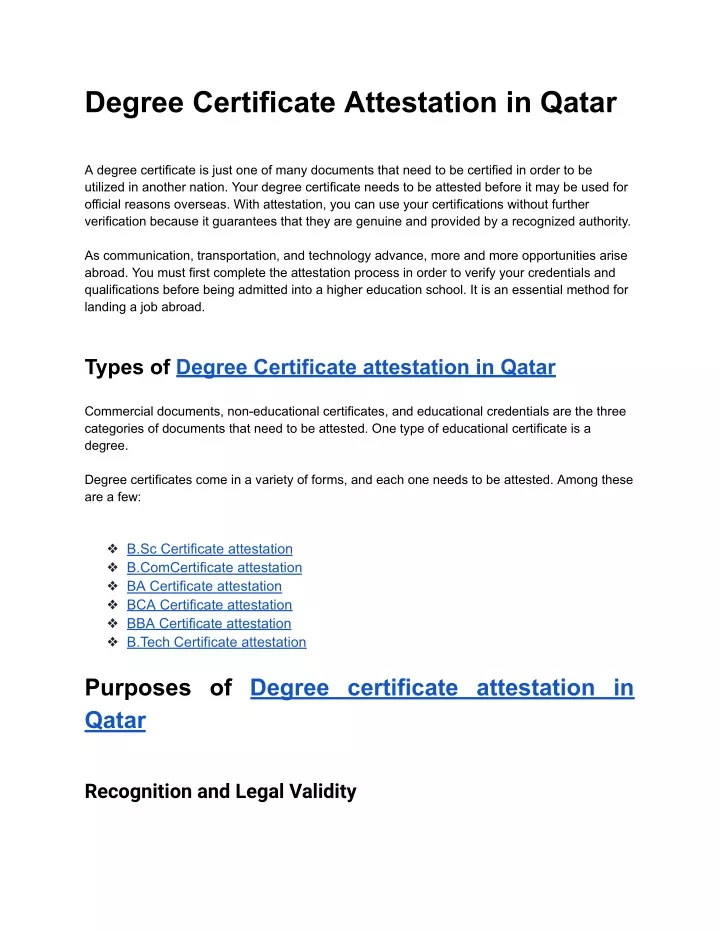 degree certificate attestation in qatar