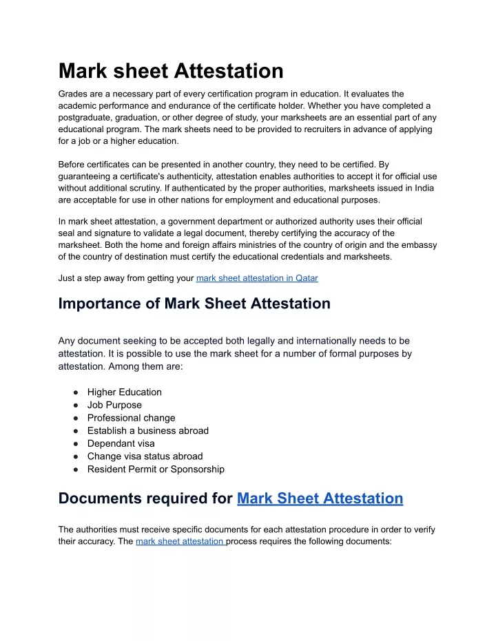 mark sheet attestation