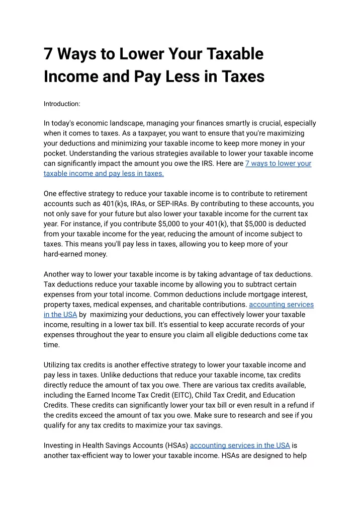 7 ways to lower your taxable income and pay less