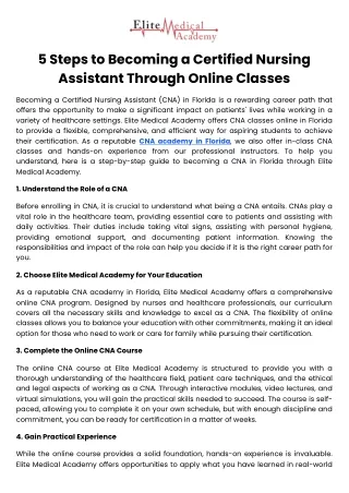 5 Steps to Becoming a Certified Nursing Assistant Through Online Classes