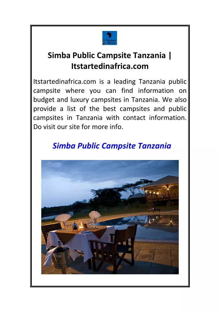 simba public campsite tanzania itstartedinafrica