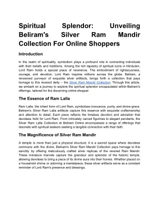 Spiritual Splendor_ Unveiling Beliram's Silver Ram Mandir Collection for Online Shoppers