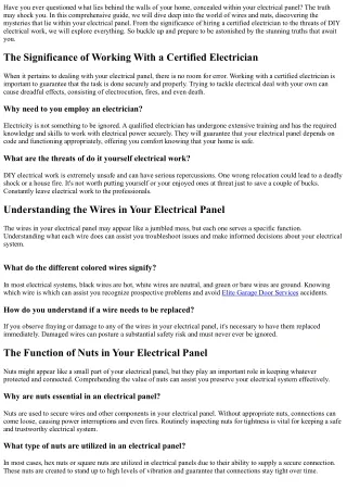 Stunning Facts: Discovering the Wires and Nuts of Your Electrical Panel