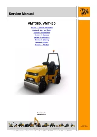 JCB VMT430 Vibratory Tandem Roller Service Repair Manual (from 2803540 onwards)