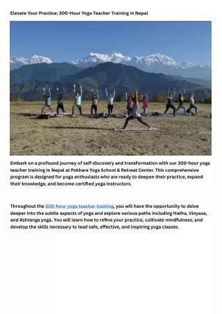 Elevate Your Practice 300-Hour Yoga Teacher Training in Nepal