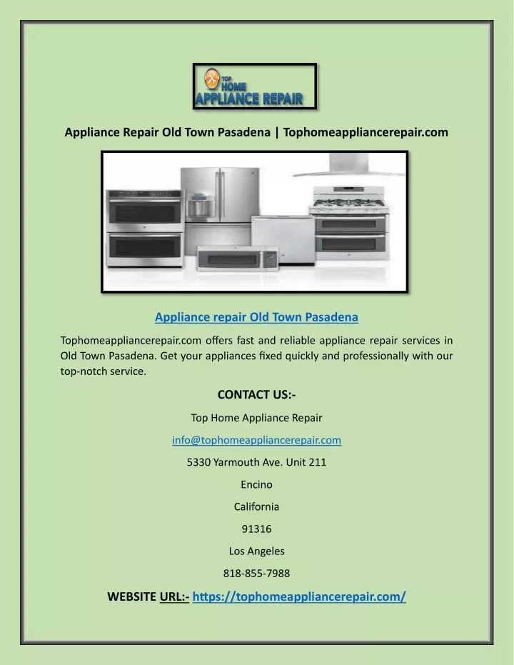 appliance repair old town pasadena