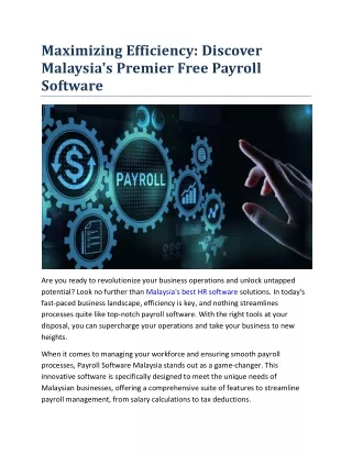 Maximizing Efficiency- Discover Malaysia's Premier Free Payroll Software
