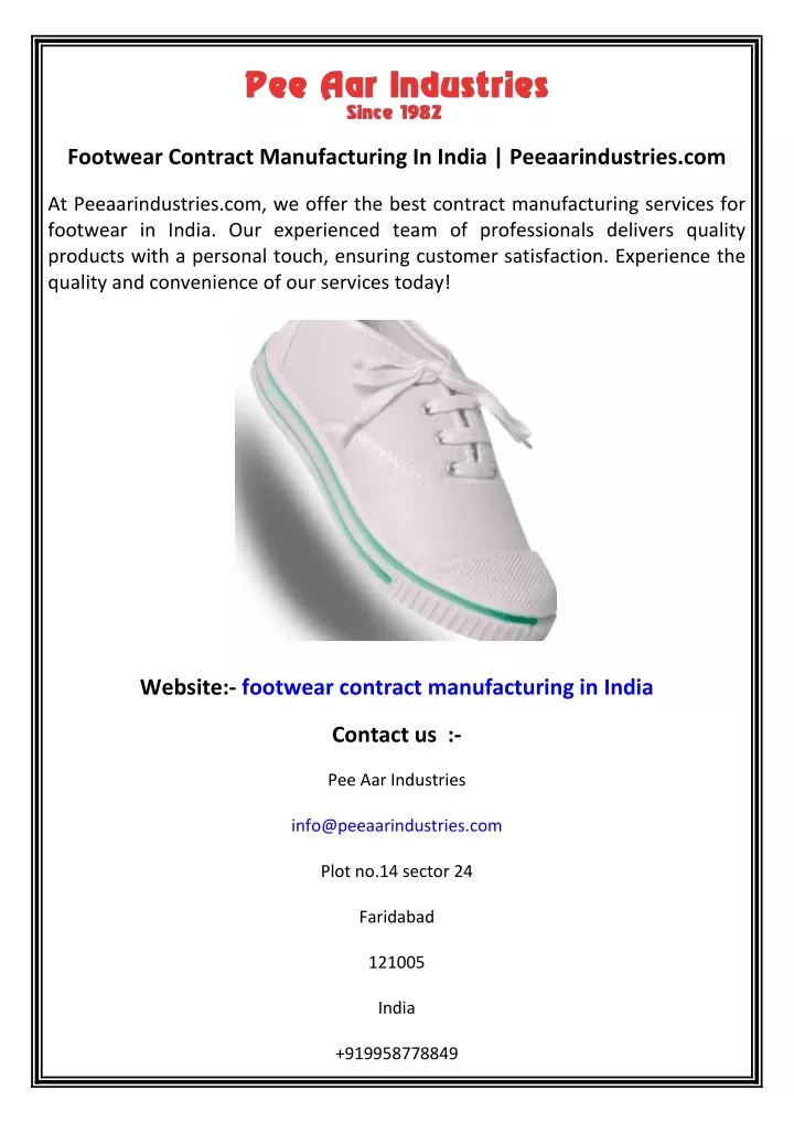 footwear contract manufacturing in india