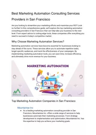 Best Marketing Automation Consulting Services Providers in San Francisco