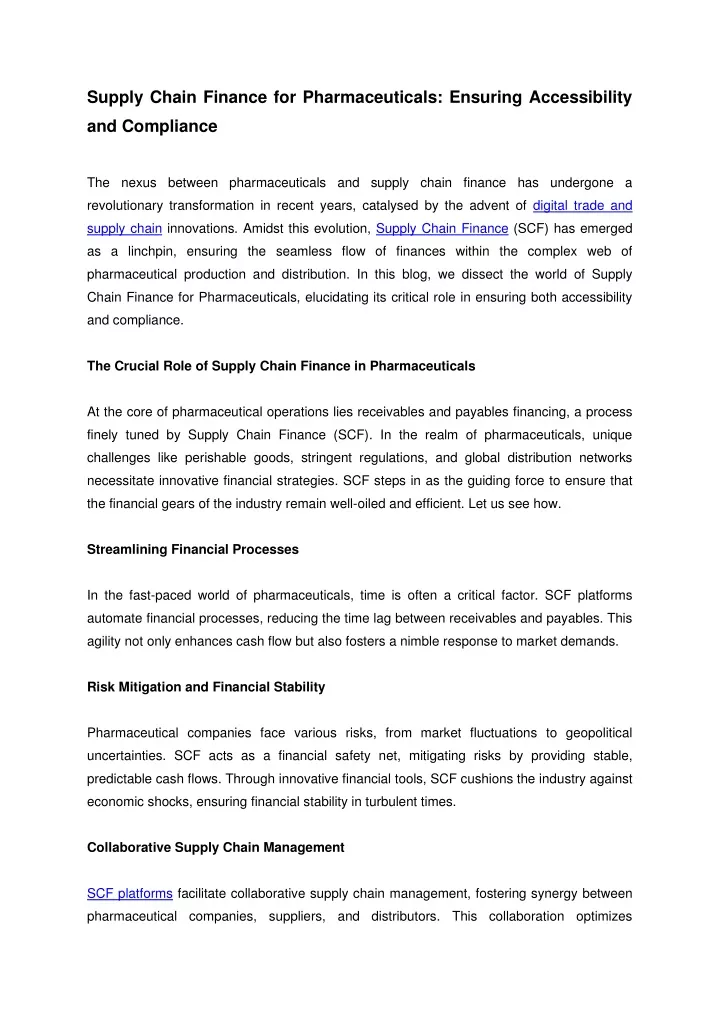 supply chain finance for pharmaceuticals ensuring