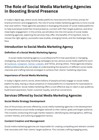 The Role of Social Media Marketing Agencies in Boosting Brand Presence