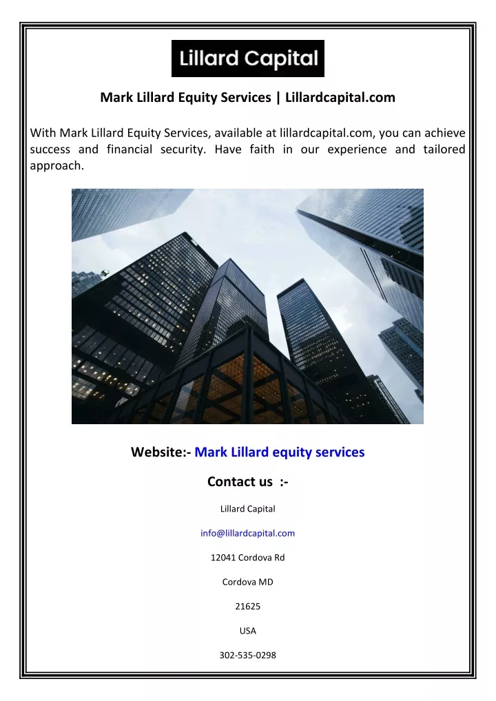 mark lillard equity services lillardcapital com