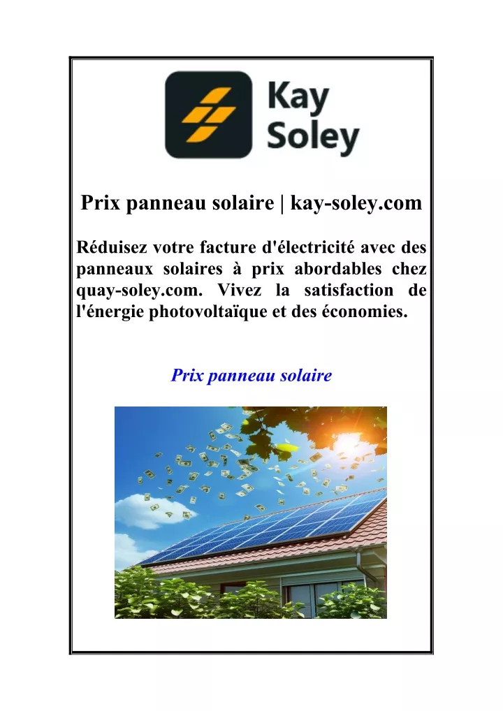 prix panneau solaire kay soley com