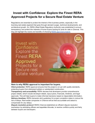 Invest with Confidence Explore the Finest RERA Approved Projects for a Secure Real Estate Venture
