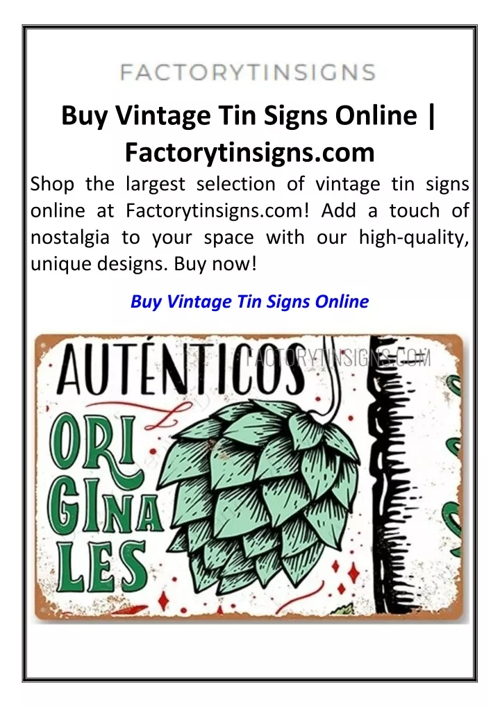 buy vintage tin signs online factorytinsigns