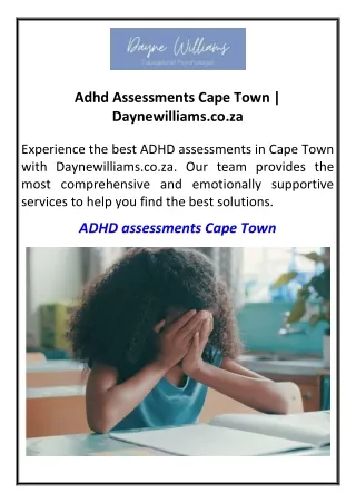 Adhd Assessments Cape Town Daynewilliams.co.za