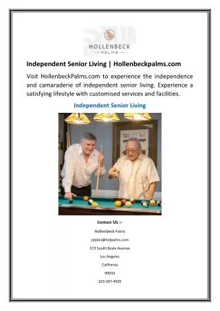 Independent Senior Living Hollenbeckpalms
