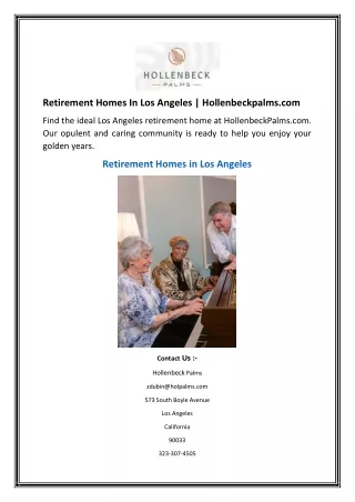Retirement Homes In Los Angeles Hollenbeckpalms