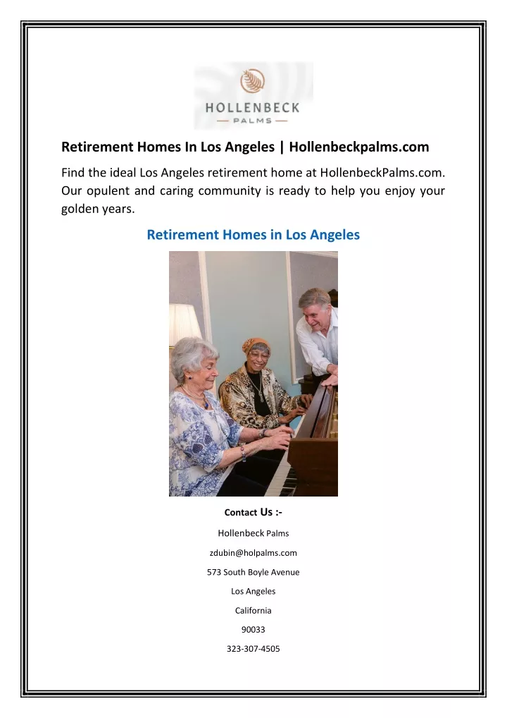 retirement homes in los angeles hollenbeckpalms