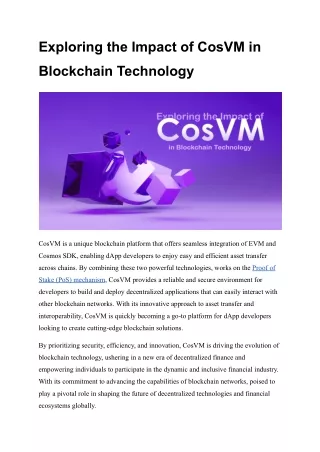 Exploring the Impact of CosVM in Blockchain Technology