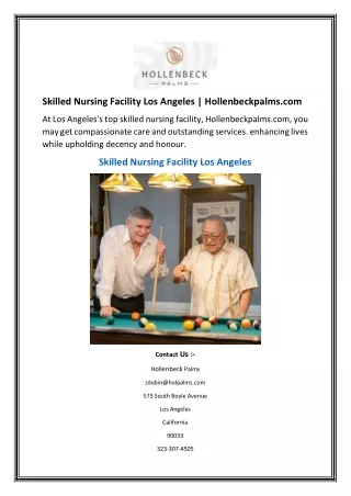 Skilled Nursing Facility Los Angeles Hollenbeckpalms