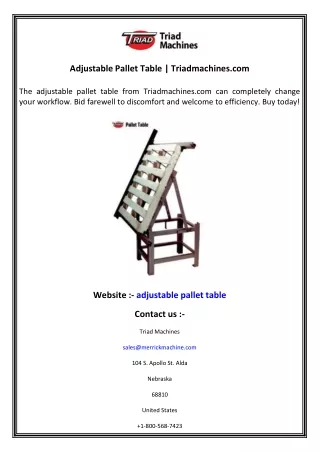 Adjustable Pallet Table  Triadmachines.com