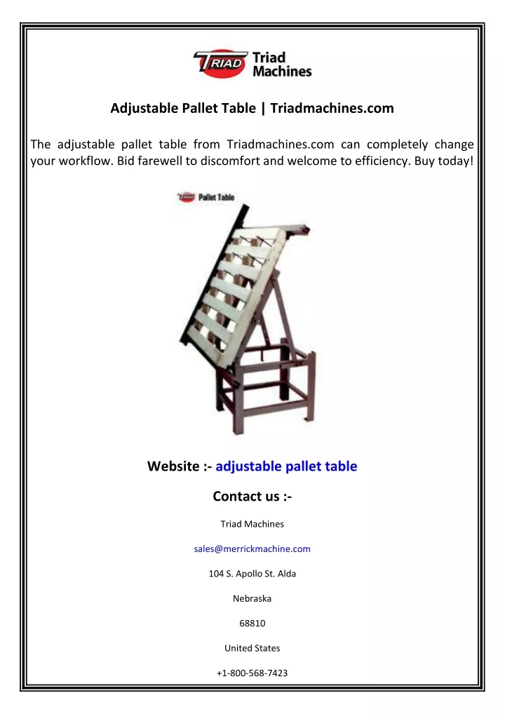 adjustable pallet table triadmachines com