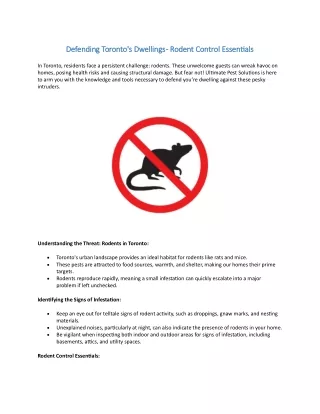 Defending Toronto's Dwellings - Rodent Control Essentials