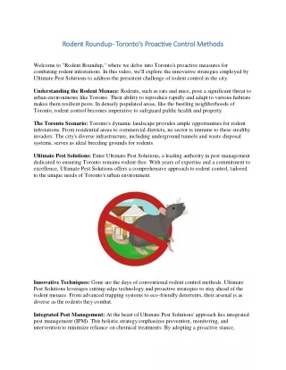 Rodent Roundup- Toronto's Proactive Control Methods