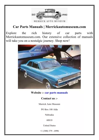 Car Parts Manuals  Merrickautomuseum.com