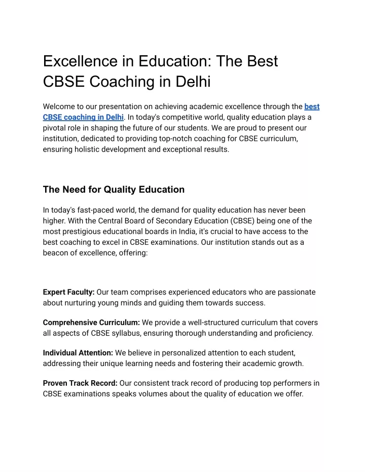 excellence in education the best cbse coaching