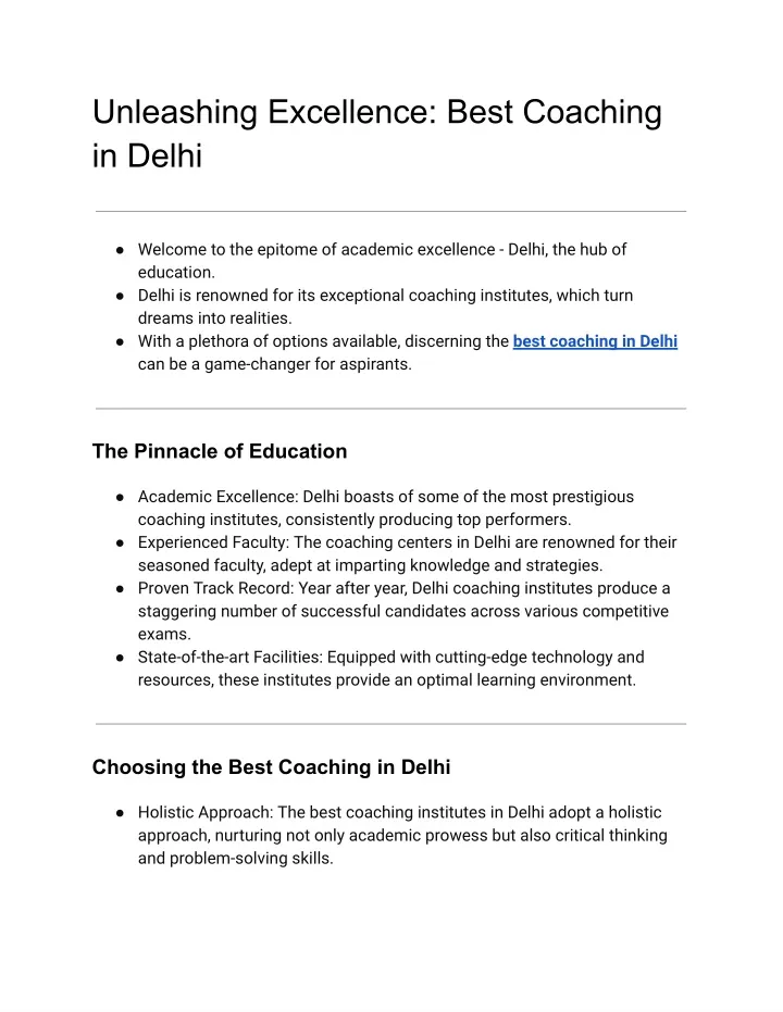 unleashing excellence best coaching in delhi