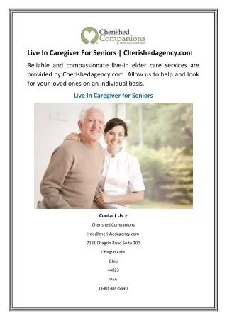 Live In Caregiver For Seniors Cherishedagency