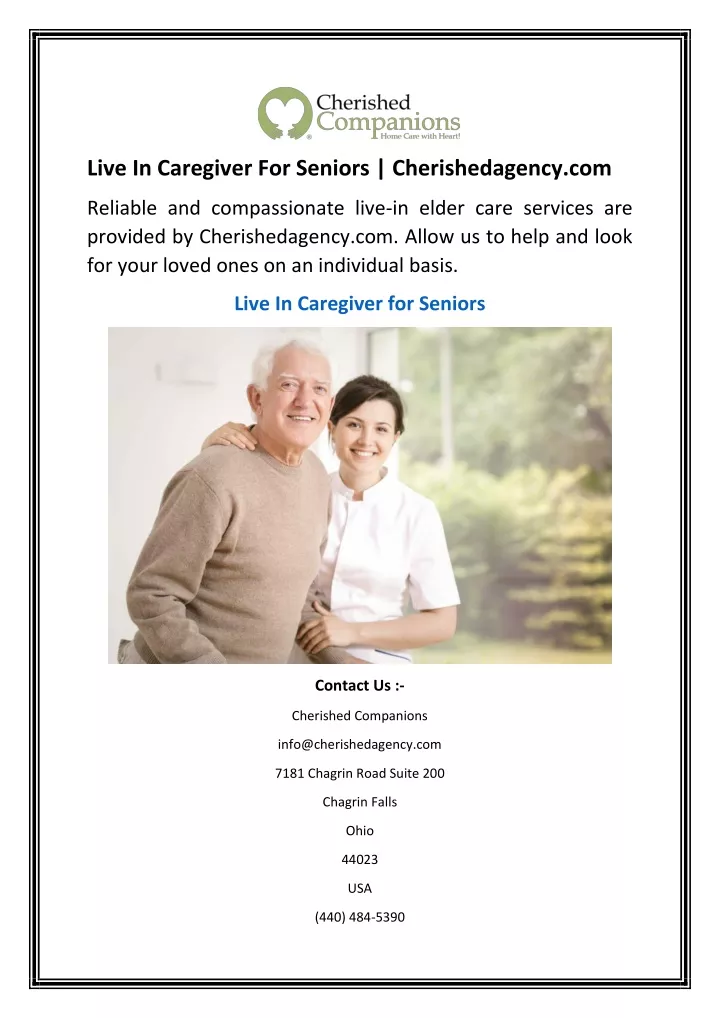 live in caregiver for seniors cherishedagency com