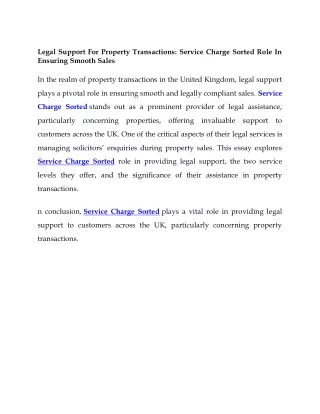 Legal Support For Property Transactions Service Charge Sorted Role In Ensuring Smooth Sales
