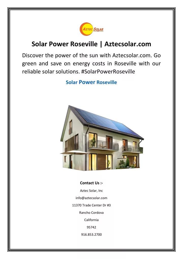 solar power roseville aztecsolar com