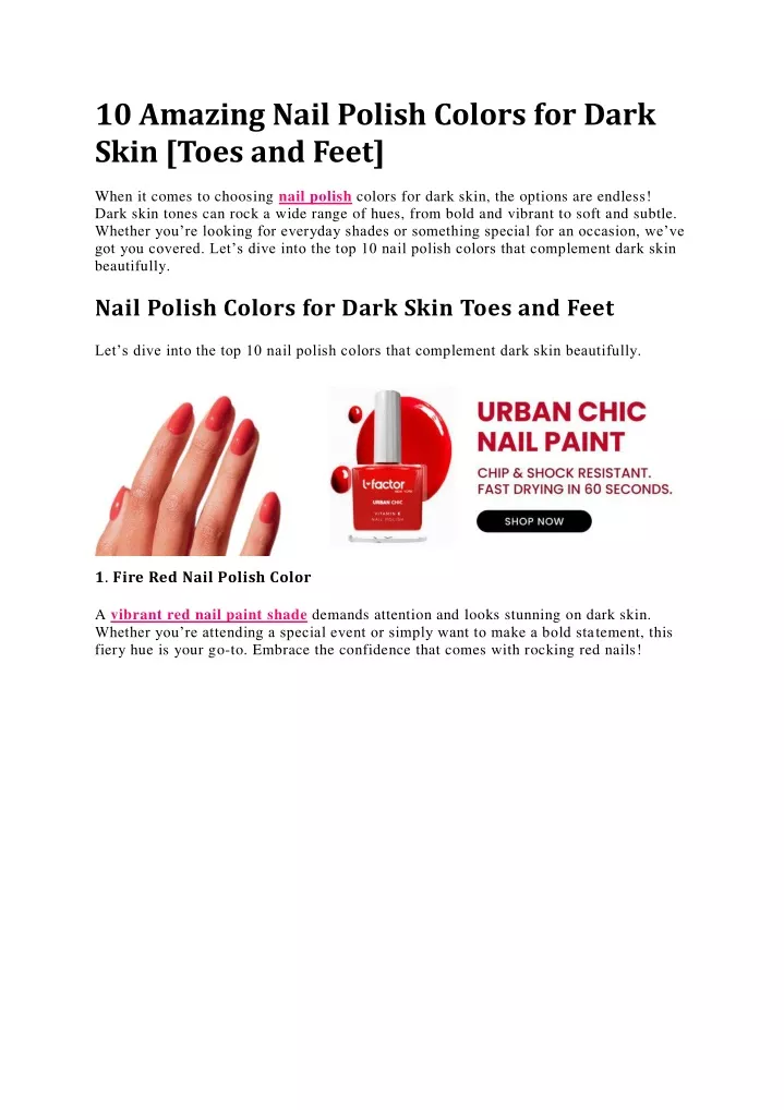 10 amazing nail polish colors for dark skin toes