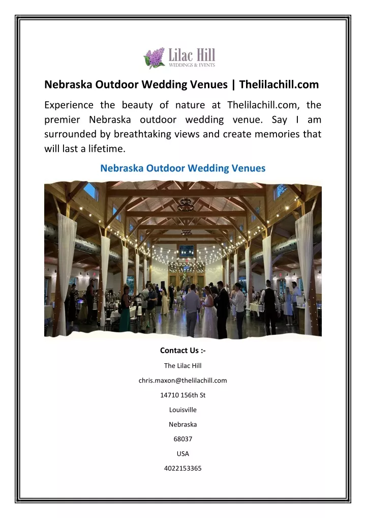 nebraska outdoor wedding venues thelilachill com