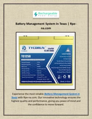 Battery Management System In Texas | Rpe-na.com