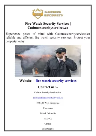 Fire Watch Security Services  Cadmussecurityservices.ca