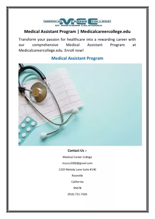 Medical Assistant Program Medicalcareercollege.edu