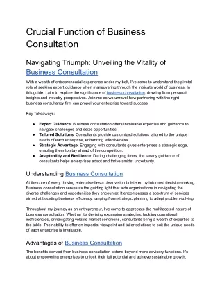 Crucial Function of Business Consultation