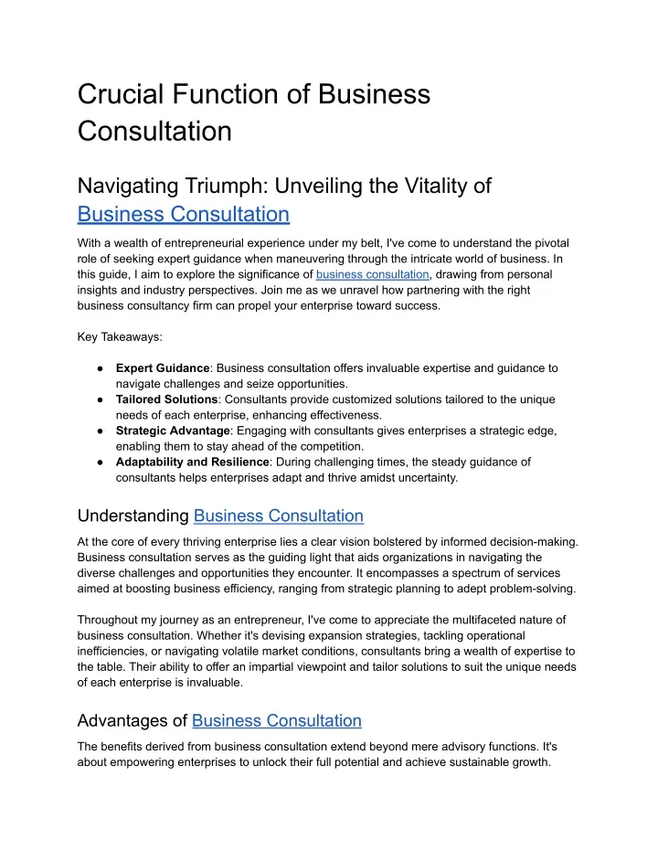 crucial function of business consultation