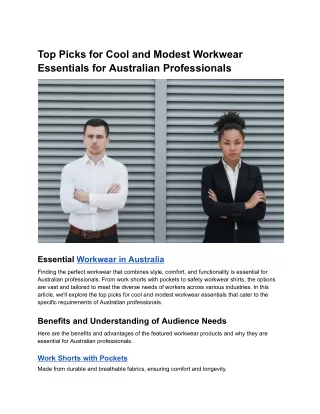 Top Picks for Cool and Modest Workwear Essentials for Australian Professionals