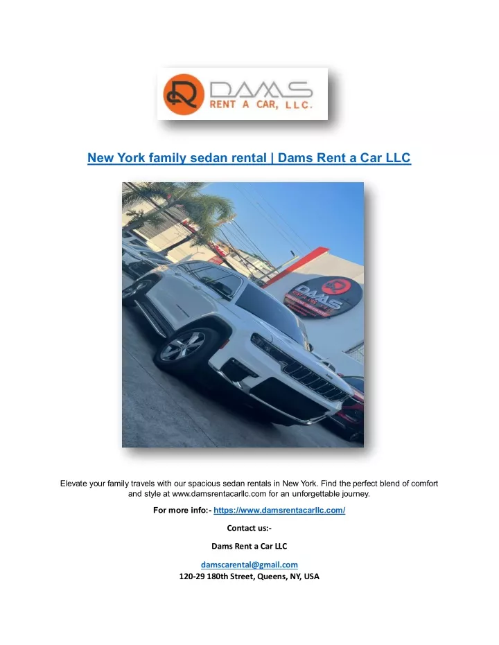 new york family sedan rental dams rent a car llc