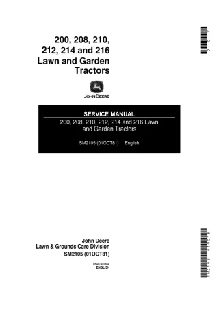 John Deere 216 Lawn and Garden Tractor Service Repair Manual (sm2105)