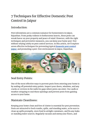 7 Techniques for Effective Domestic Pest Control in Jaipur, Rajasthan